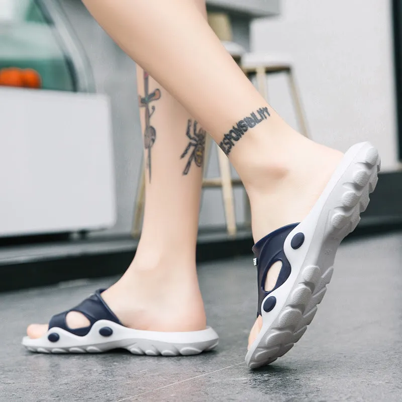 Men's indoor plastic flip-flop bathroom slippers with rubber sole, available in multiple colours and sizes 36-45
