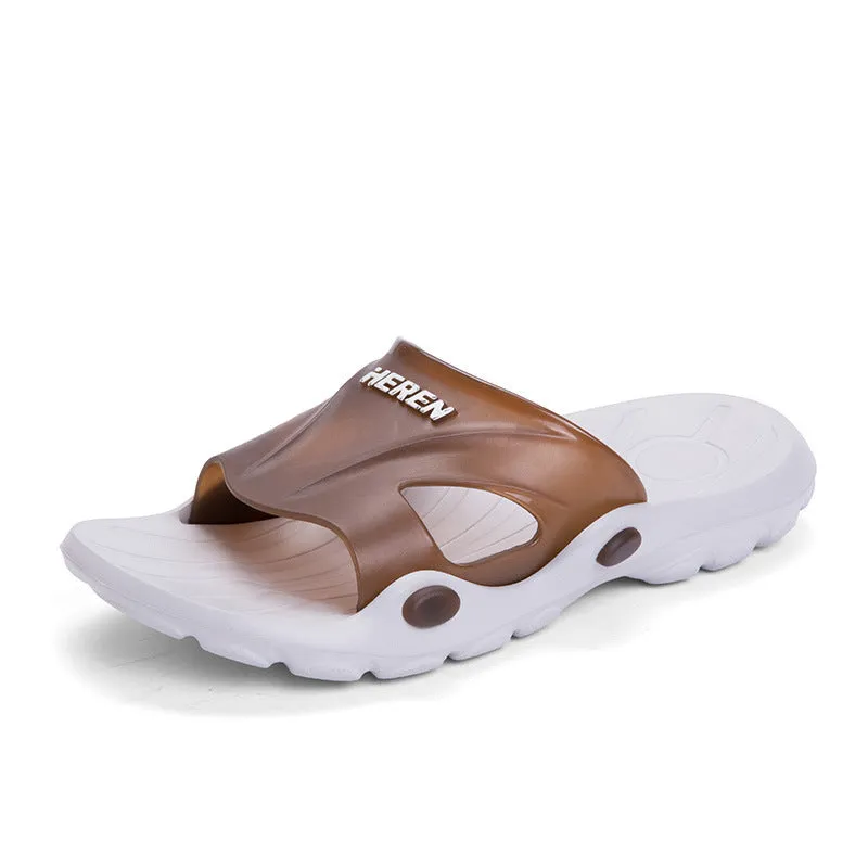 Men's indoor plastic flip-flop bathroom slippers with rubber sole, available in multiple colours and sizes 36-45