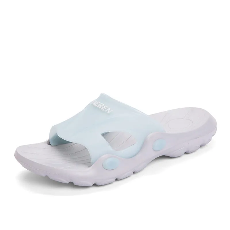 Men's indoor plastic flip-flop bathroom slippers with rubber sole, available in multiple colours and sizes 36-45