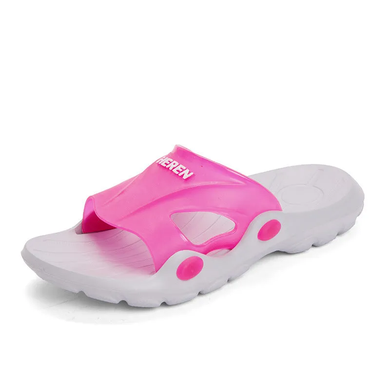 Men's indoor plastic flip-flop bathroom slippers with rubber sole, available in multiple colours and sizes 36-45