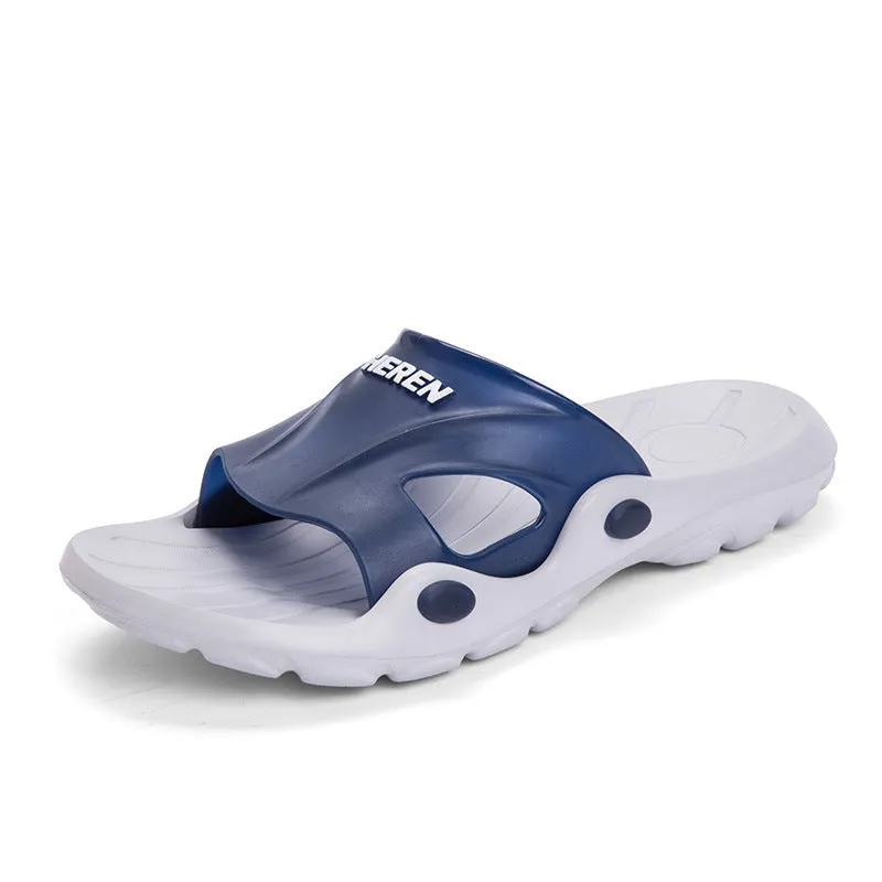 Men's indoor plastic flip-flop bathroom slippers with rubber sole, available in multiple colours and sizes 36-45