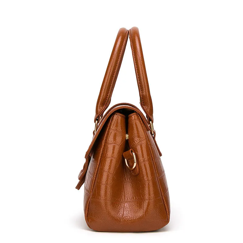 Women's Noble handbag PU crocodile pattern crossbody shoulder bag with magnetic buckle multi-compartment