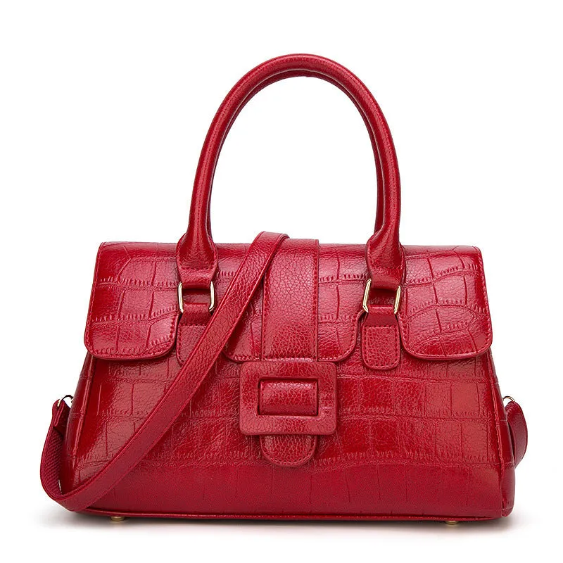 Women's Noble handbag PU crocodile pattern crossbody shoulder bag with magnetic buckle multi-compartment