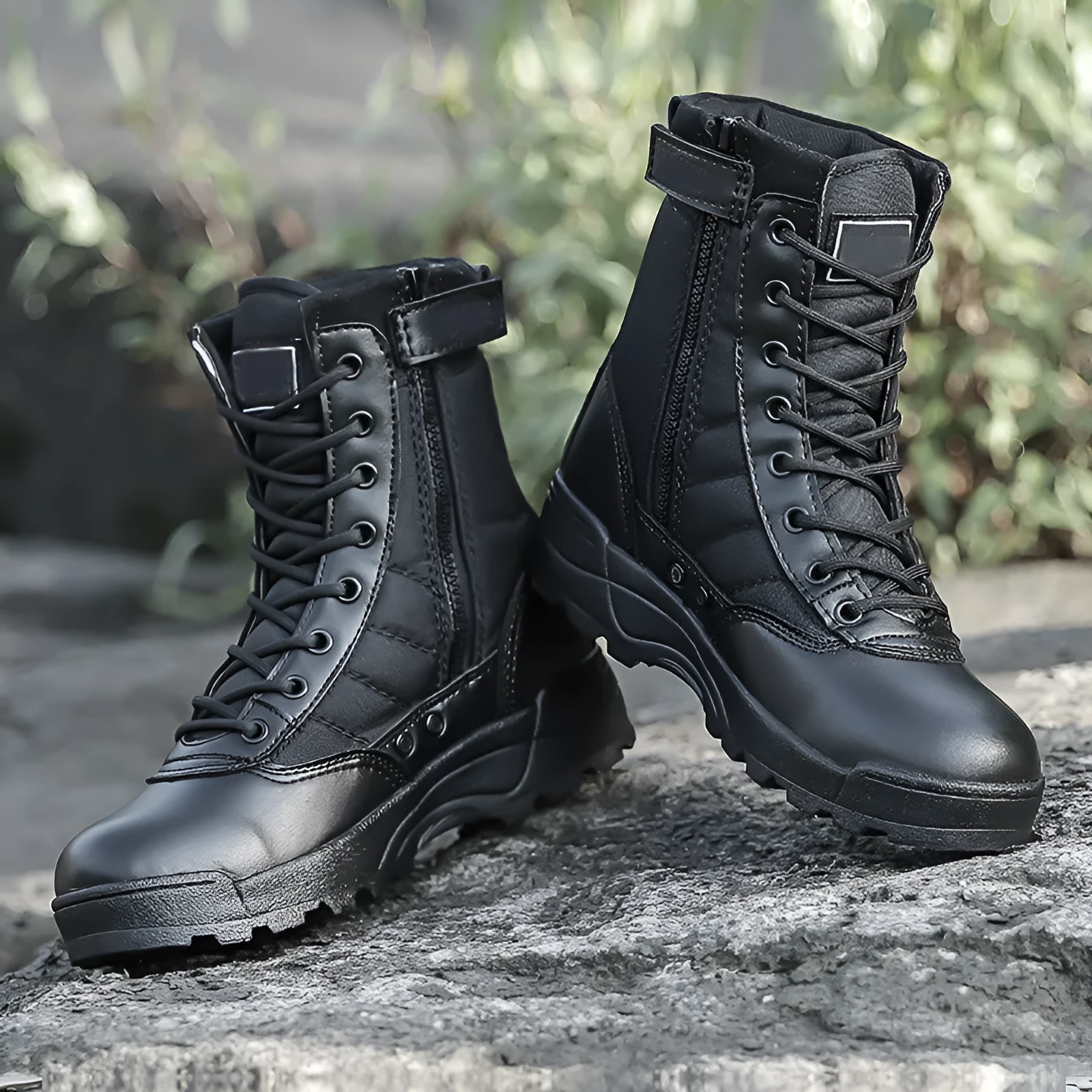 Desert combat boots in microfiber leather, sand colour, outdoor hiking shoes for men and women
