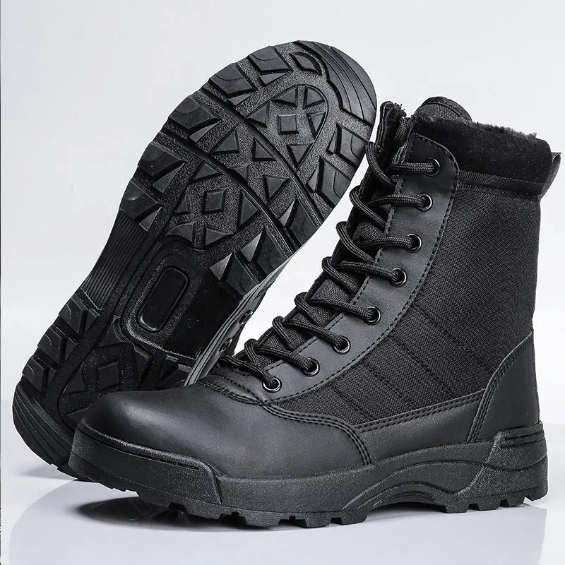 Desert combat boots in microfiber leather, sand colour, outdoor hiking shoes for men and women