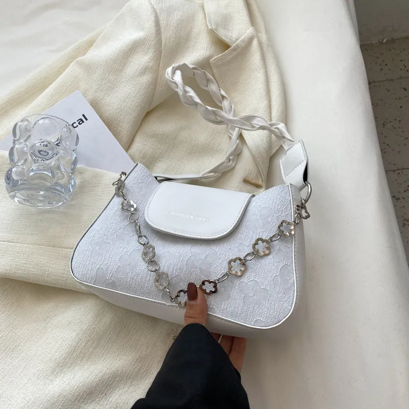 Women's fashion large capacity underarm shoulder bag in beige PU leather horizontal square shape with outer pocket