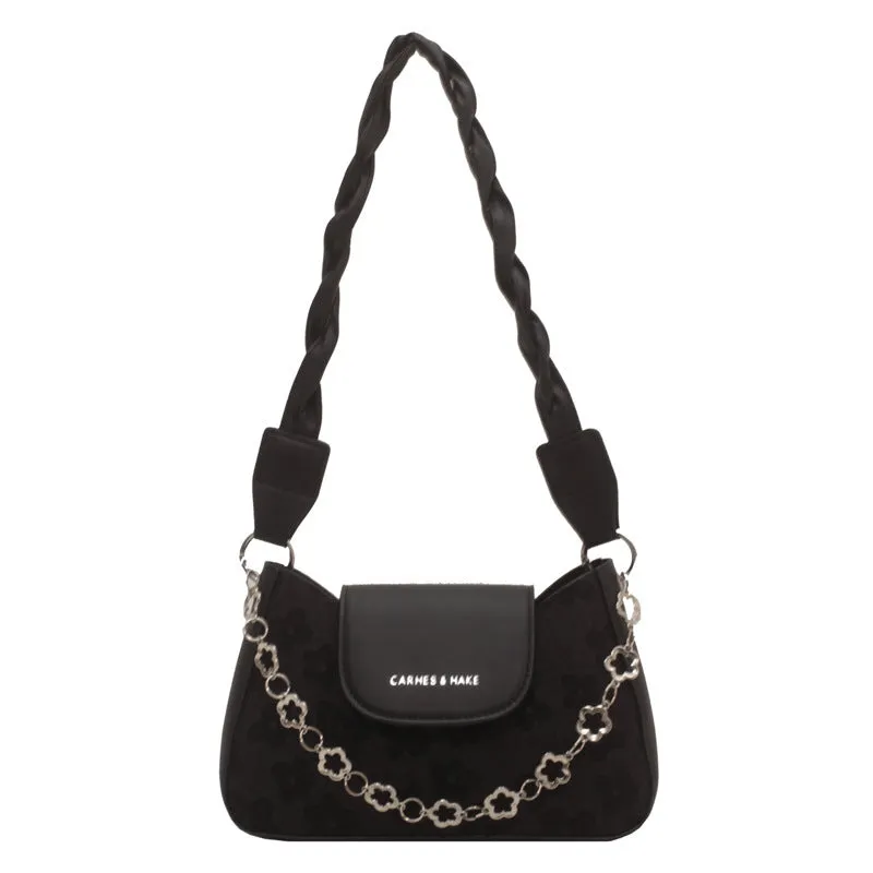 Women's fashion large capacity underarm shoulder bag in beige PU leather horizontal square shape with outer pocket