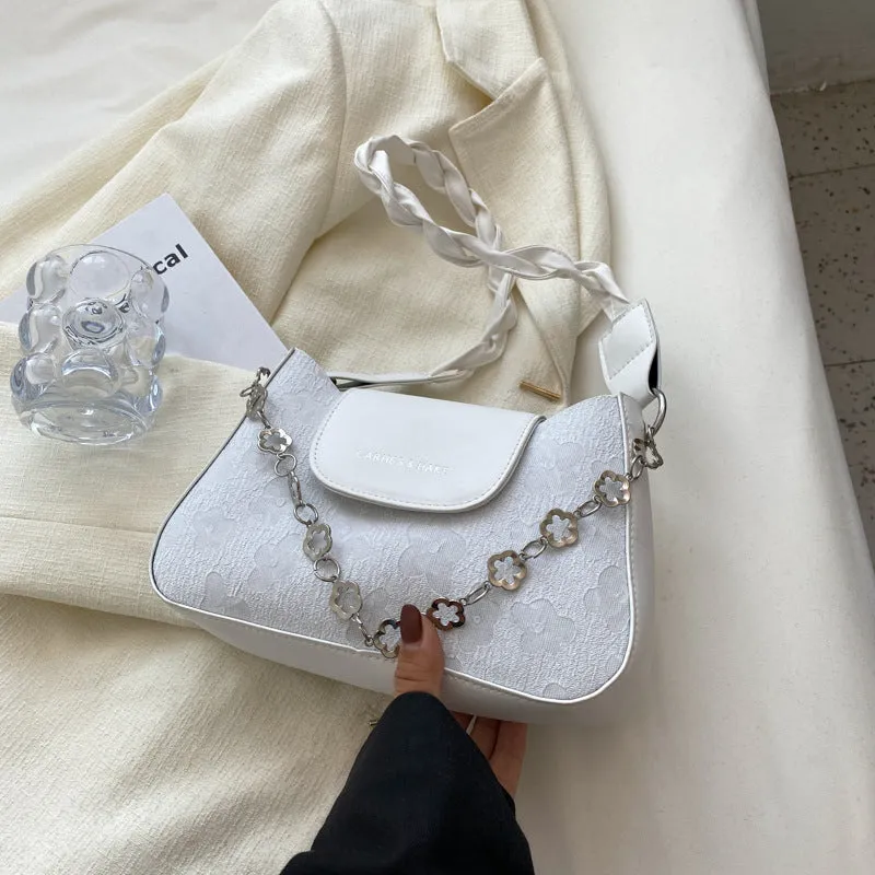 Women's fashion large capacity underarm shoulder bag in beige PU leather horizontal square shape with outer pocket