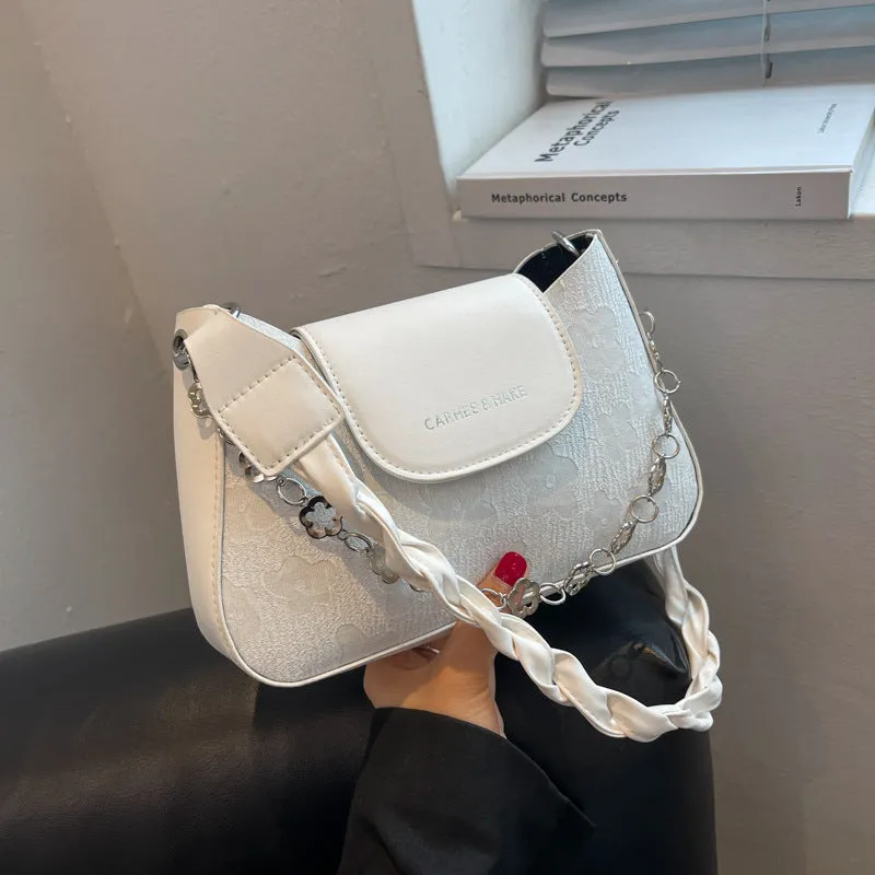 Women's fashion large capacity underarm shoulder bag in beige PU leather horizontal square shape with outer pocket