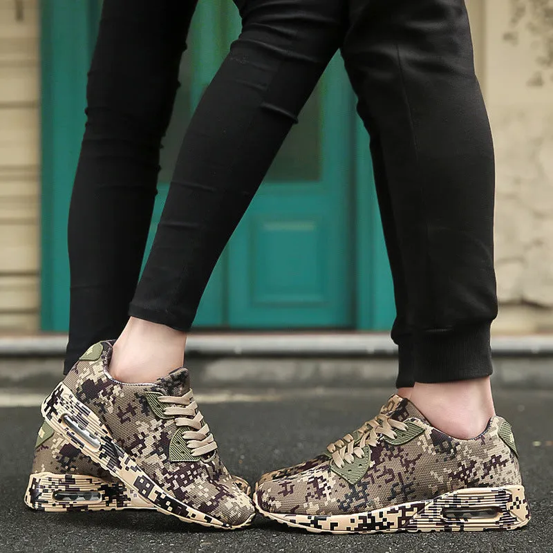 Unisex low-top running shoes in Army Green with cushioned sole, retro style, available in sizes 36-46