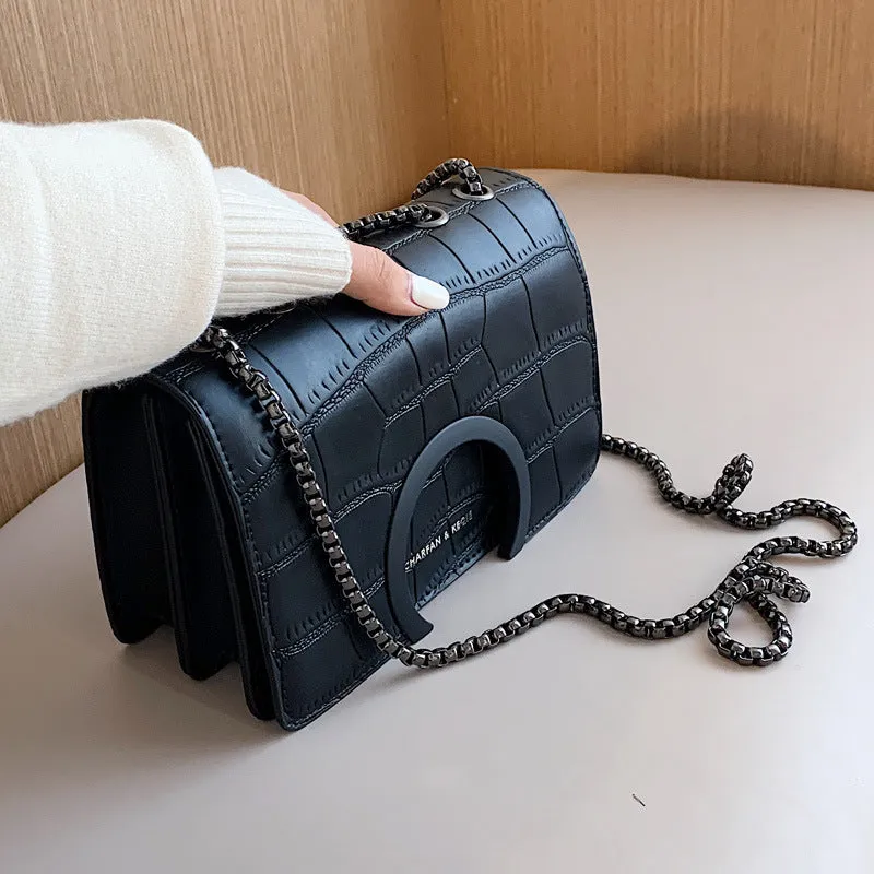 Small PU chain messenger bag horizontal square shape 20cm width 13cm height 8cm thickness