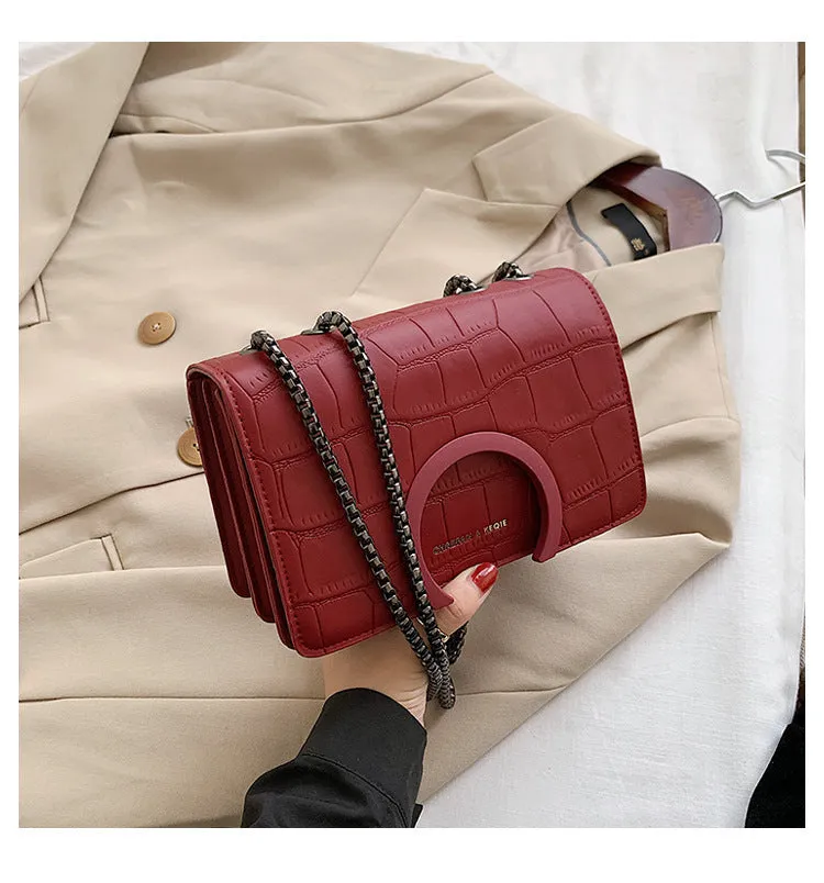 Small PU chain messenger bag horizontal square shape 20cm width 13cm height 8cm thickness