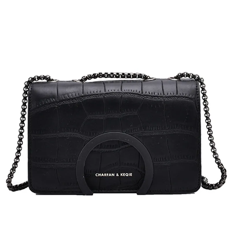 Small PU chain messenger bag horizontal square shape 20cm width 13cm height 8cm thickness