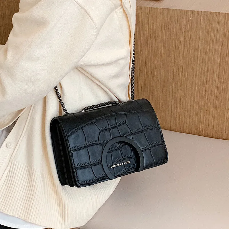 Small PU chain messenger bag horizontal square shape 20cm width 13cm height 8cm thickness