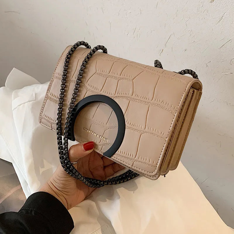 Small PU chain messenger bag horizontal square shape 20cm width 13cm height 8cm thickness