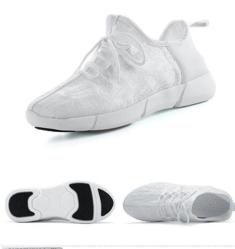 Men and women lightweight flying woven cloth loafers in white with EVA sole and round toe