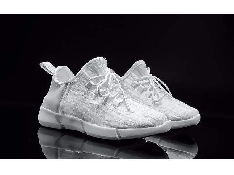 Men and women lightweight flying woven cloth loafers in white with EVA sole and round toe