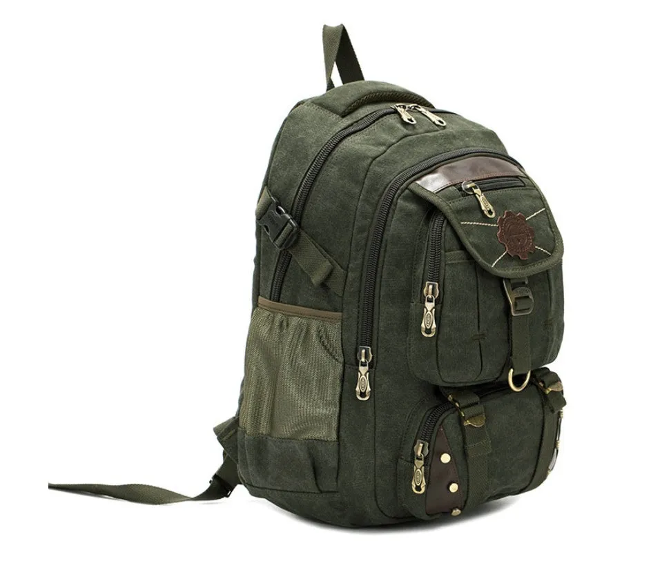 Canvas large 20-35L computer backpack with air cushion straps, black colour, square vertical section