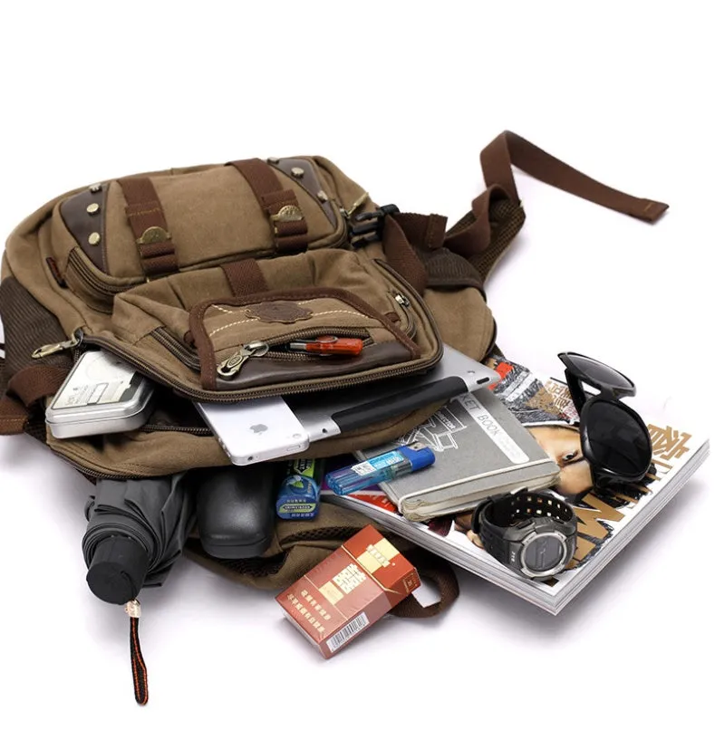 Canvas large 20-35L computer backpack with air cushion straps, black colour, square vertical section
