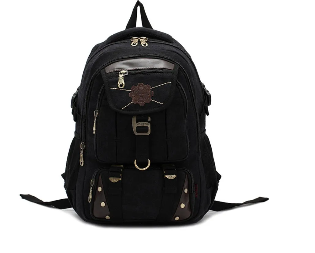 Canvas large 20-35L computer backpack with air cushion straps, black colour, square vertical section