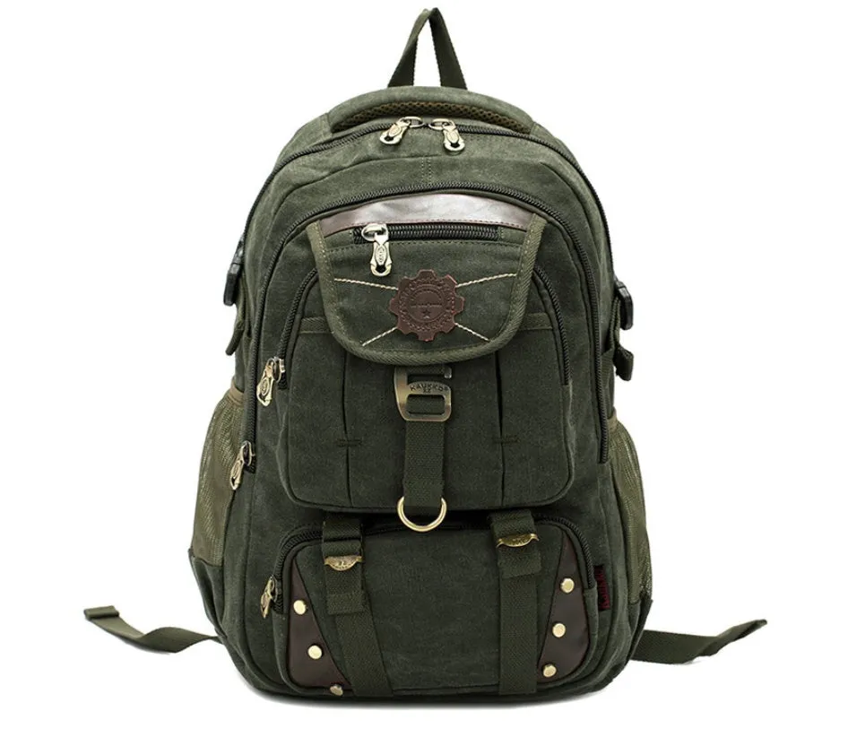 Canvas large 20-35L computer backpack with air cushion straps, black colour, square vertical section