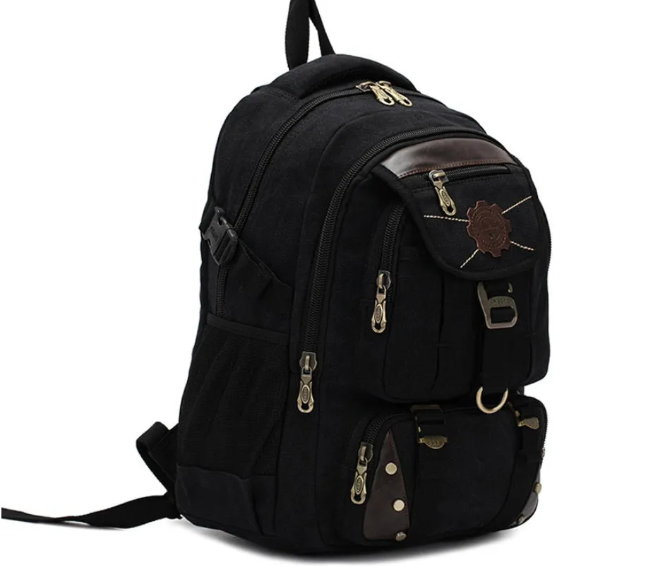 Canvas large 20-35L computer backpack with air cushion straps, black colour, square vertical section