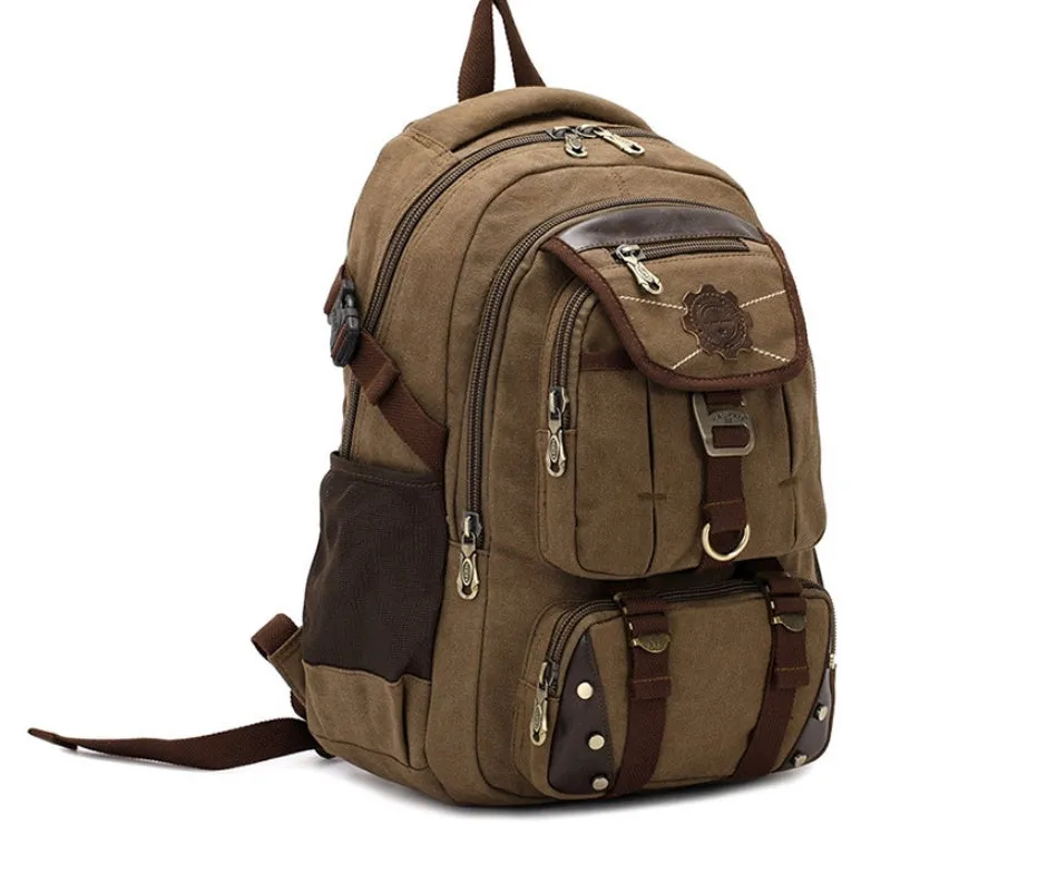 Canvas large 20-35L computer backpack with air cushion straps, black colour, square vertical section