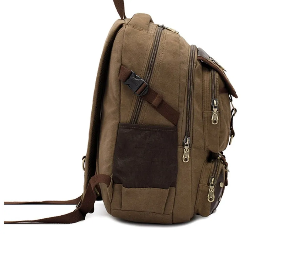 Canvas large 20-35L computer backpack with air cushion straps, black colour, square vertical section