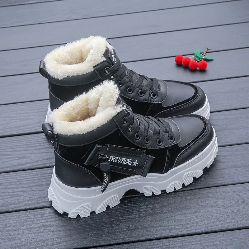 Women's winter platform ankle boots with mid heel, lace-up front, round toe, solid colour in gray