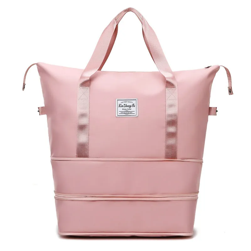 Large capacity waterproof Oxford cloth travel bag with double wet and dry separation in solid colour