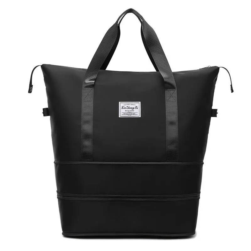 Large capacity waterproof Oxford cloth travel bag with double wet and dry separation in solid colour