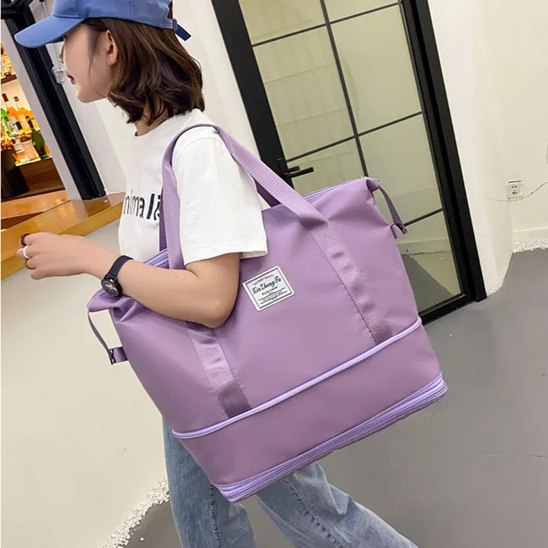 Large capacity waterproof Oxford cloth travel bag with double wet and dry separation in solid colour