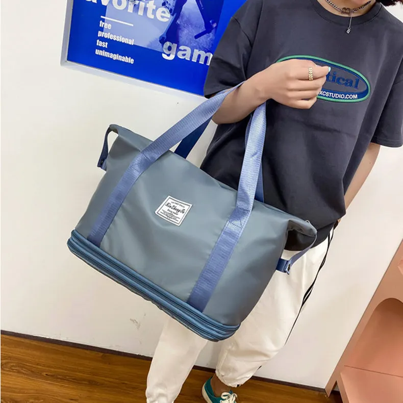 Large capacity waterproof Oxford cloth travel bag with double wet and dry separation in solid colour