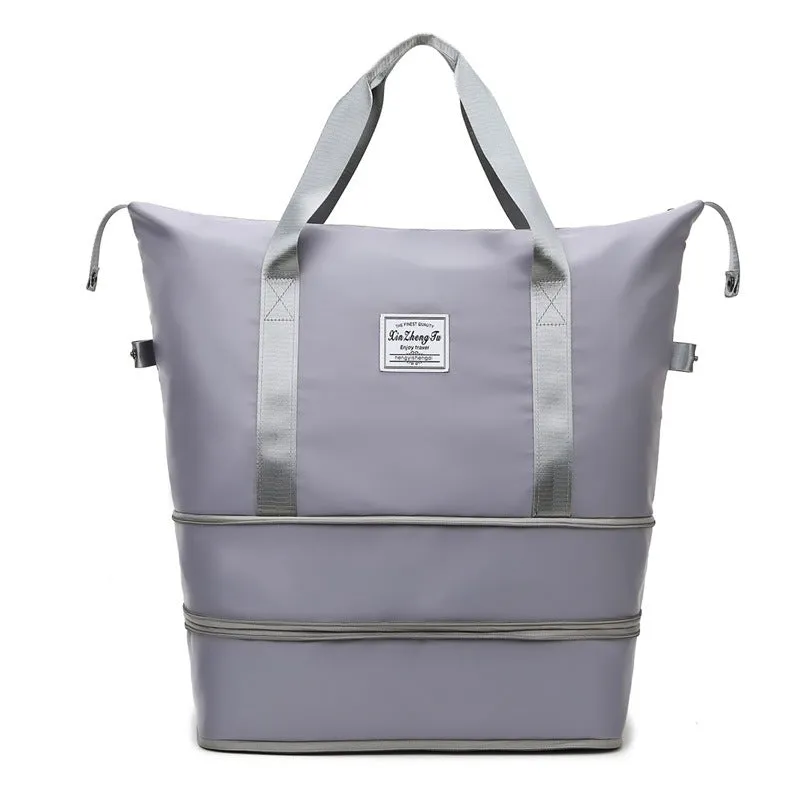 Large capacity waterproof Oxford cloth travel bag with double wet and dry separation in solid colour