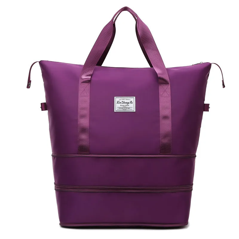 Large capacity waterproof Oxford cloth travel bag with double wet and dry separation in solid colour
