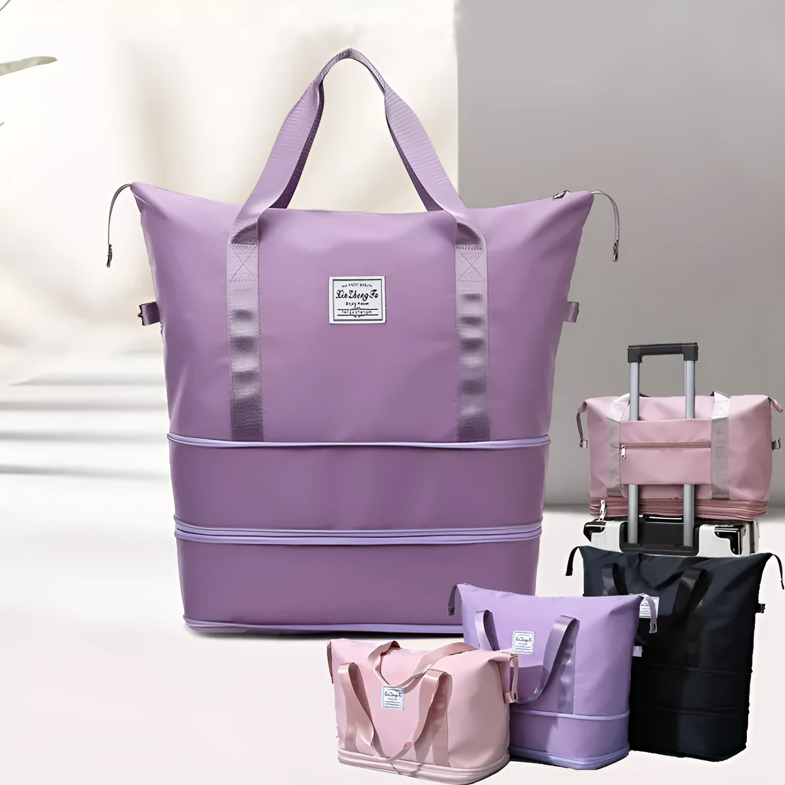Large capacity waterproof Oxford cloth travel bag with double wet and dry separation in solid colour