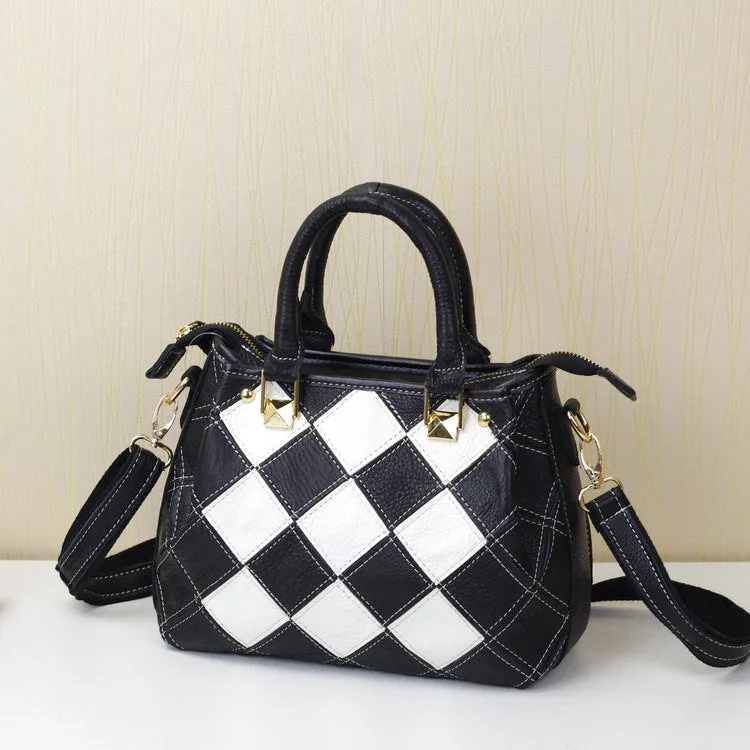 Women's shoulder bag first layer cowhide small square black European American style handbag