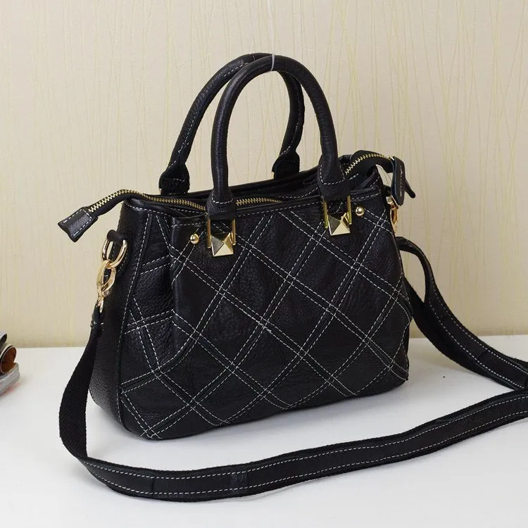 Women's shoulder bag first layer cowhide small square black European American style handbag