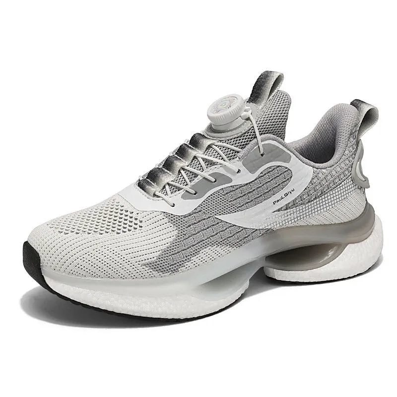 Men's white rotating buckle sports shoes with breathable mesh upper and Korean style design