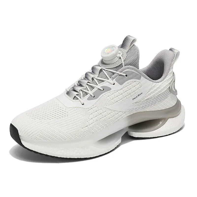 Men's white rotating buckle sports shoes with breathable mesh upper and Korean style design