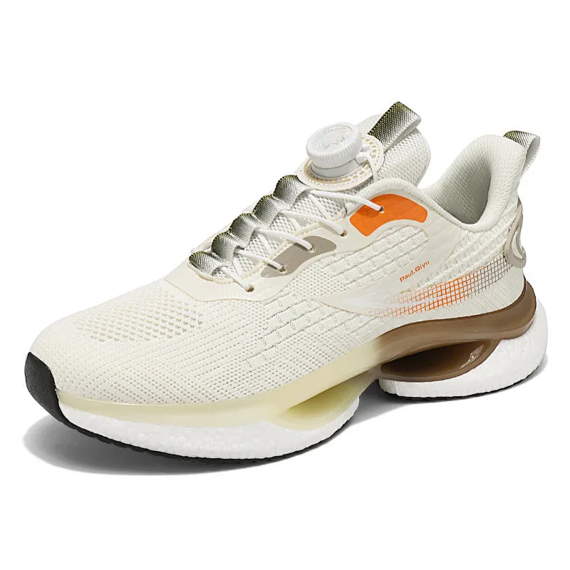 Men's white rotating buckle sports shoes with breathable mesh upper and Korean style design
