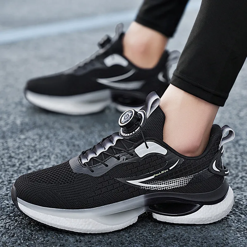 Men's white rotating buckle sports shoes with breathable mesh upper and Korean style design