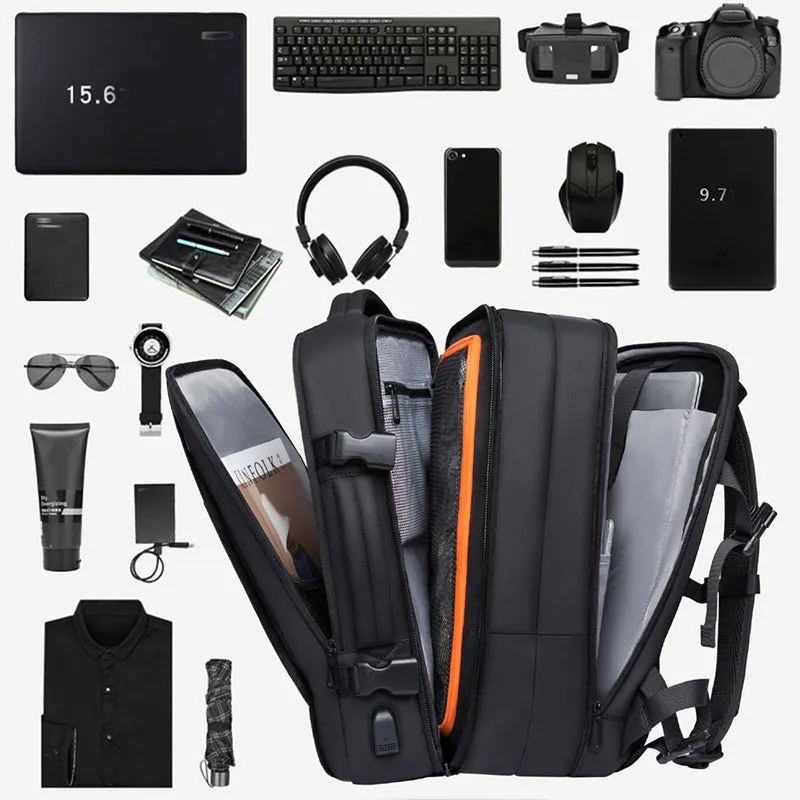 Foldable large capacity business backpack in waterproof Oxford cloth with curved shoulder straps and computer pocket