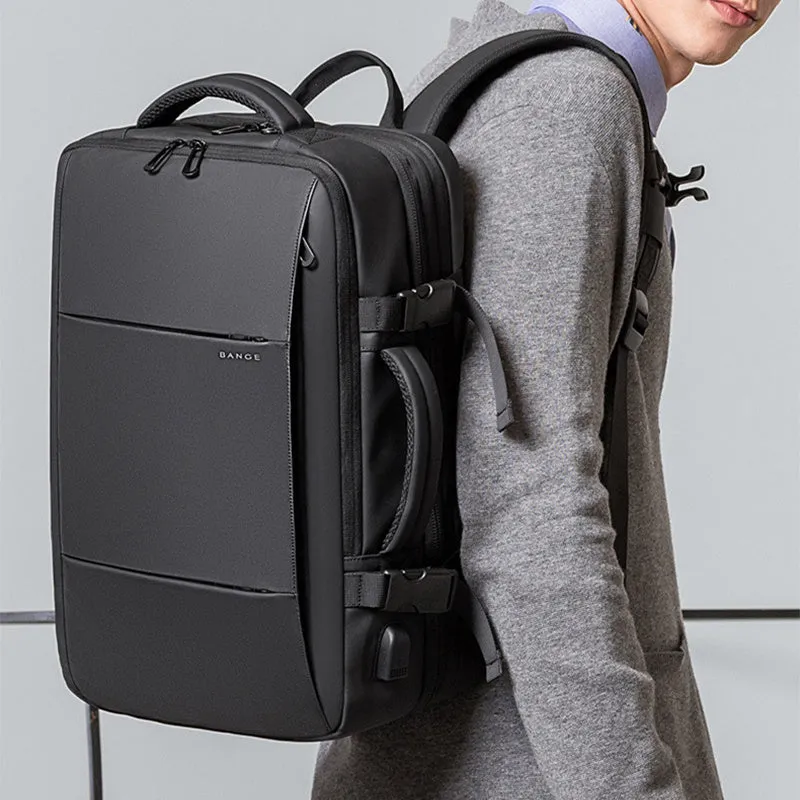 Foldable large capacity business backpack in waterproof Oxford cloth with curved shoulder straps and computer pocket