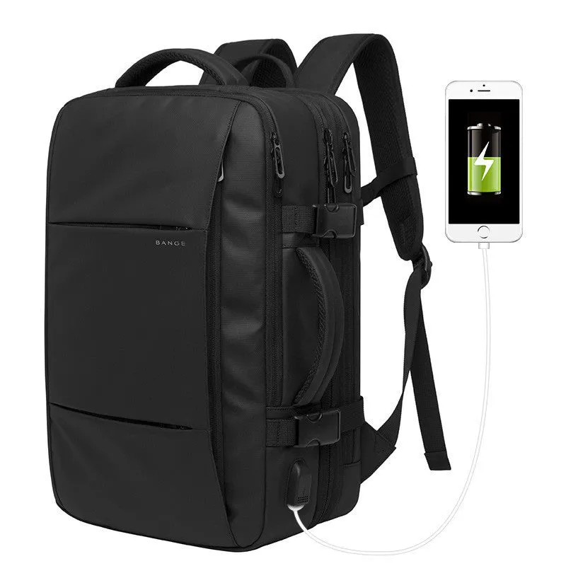 Foldable large capacity business backpack in waterproof Oxford cloth with curved shoulder straps and computer pocket