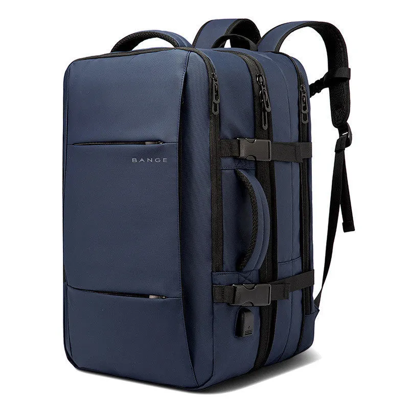 Foldable large capacity business backpack in waterproof Oxford cloth with curved shoulder straps and computer pocket