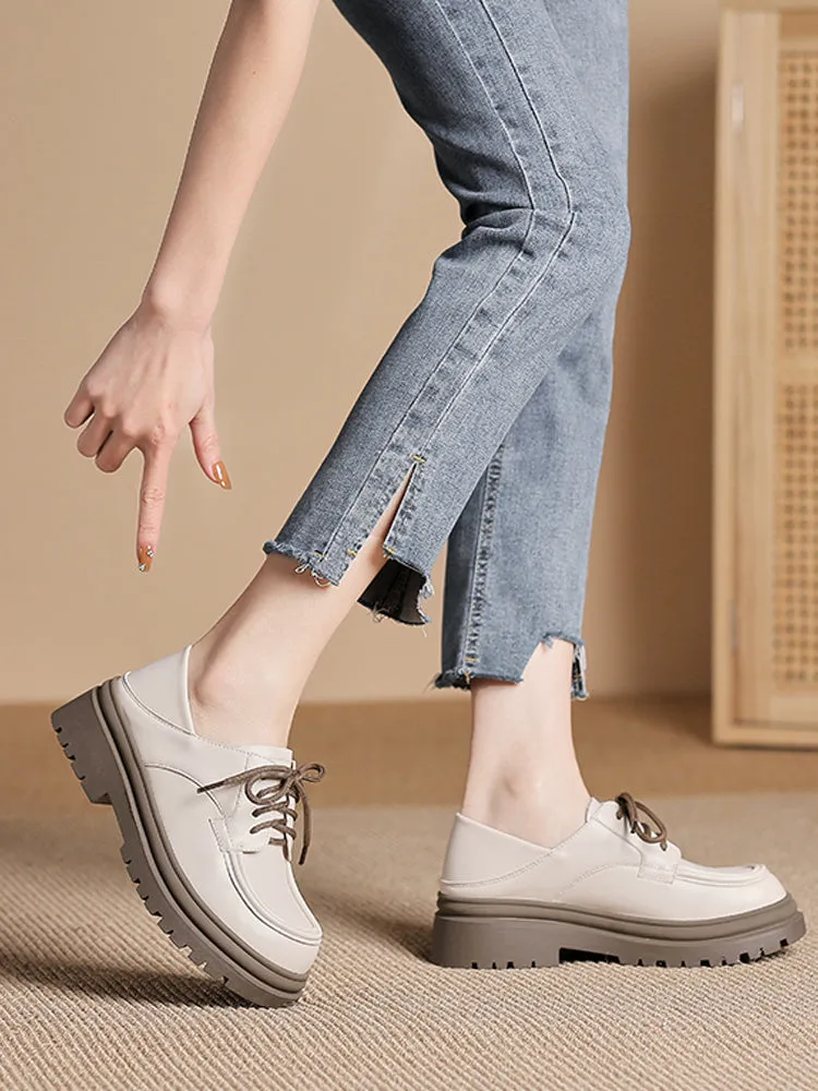 Deep cut thick heel lace-up shoes for women in apricot colour with 5cm heel and superfine fibre upper