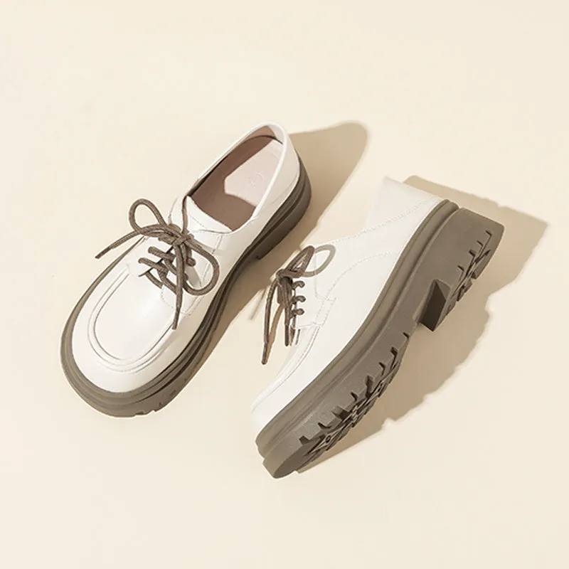 Deep cut thick heel lace-up shoes for women in apricot colour with 5cm heel and superfine fibre upper