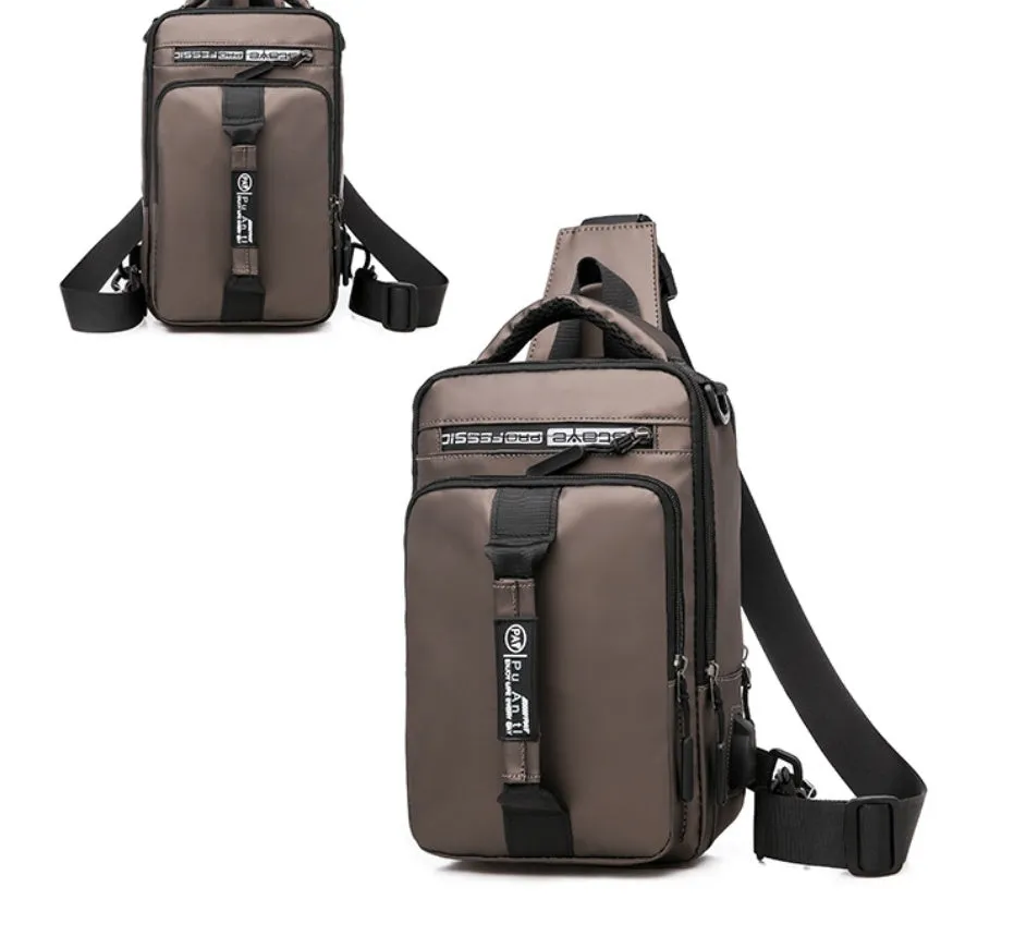 Casual outdoor chest bag in Oxford cloth, medium square vertical section, zipper closure, black colour, soft handle