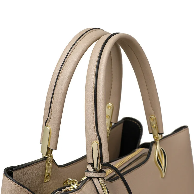 Women's black PU leather messenger bag with shoulder strap and sewing thread detail.
